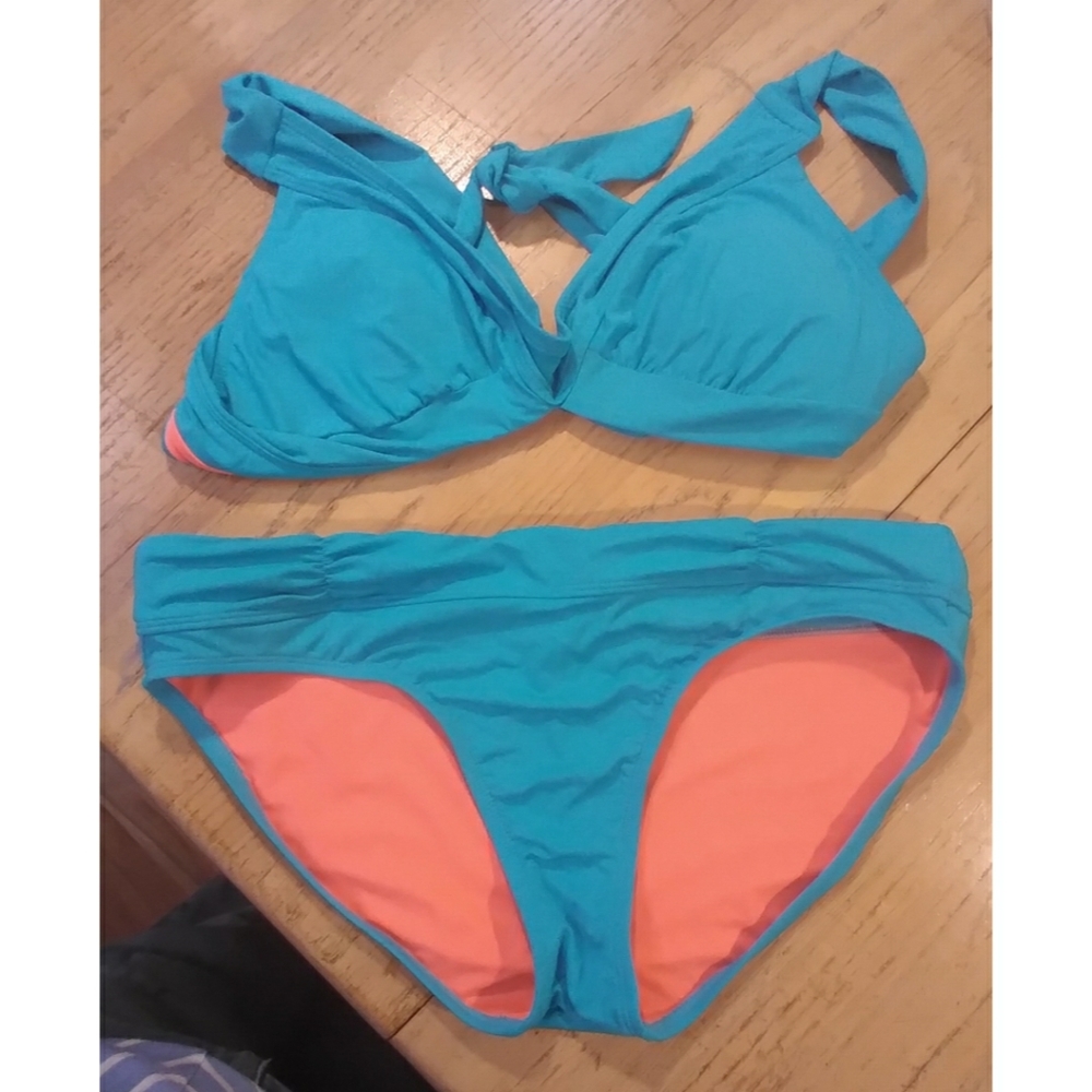 Athleta 2 piece bikini blue peach/orange